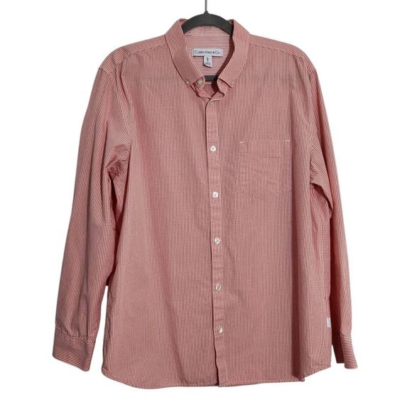 Calvin Klein Orange Gingham Button-Down Shirt Size Large Orange Button-Up Shirt - Picture 1 of 7